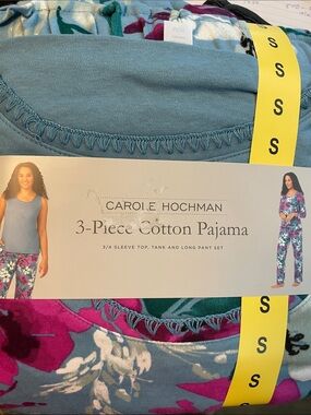 Midnight by Carole Hochman Blue and Pink Floral 3-Piece Cotton Pajama Set